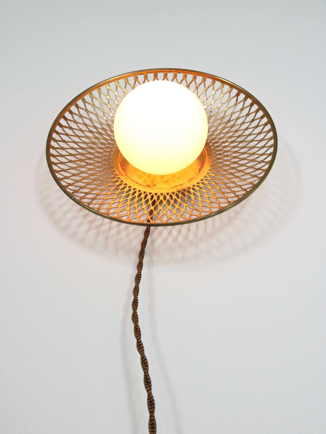 Mid-Century Intricate Wall Lamp in Brass and Opaline Glass, 1950s