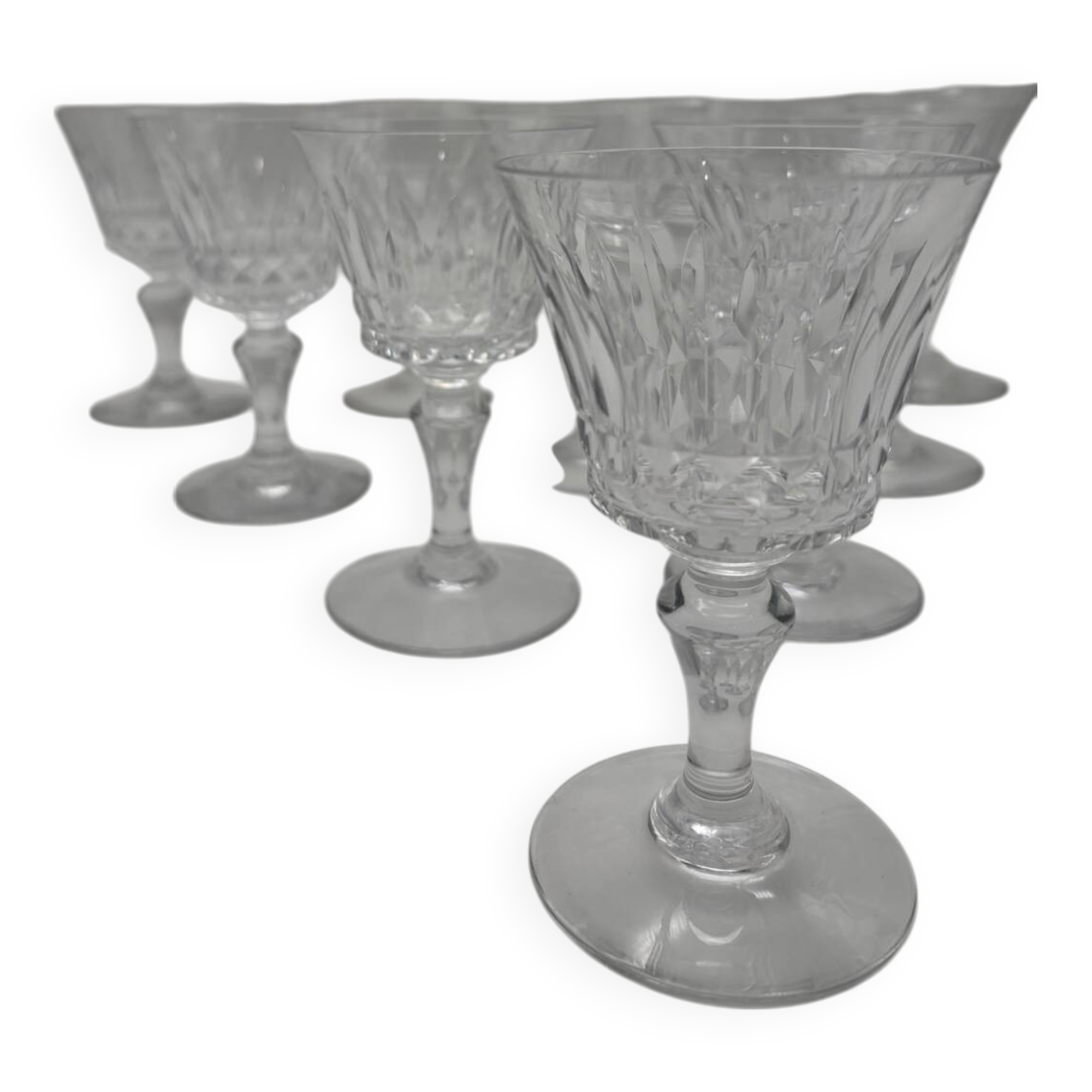 10 verres Baccarat, model Picadilly, France, verres à pied en cristal à porto / liqueur