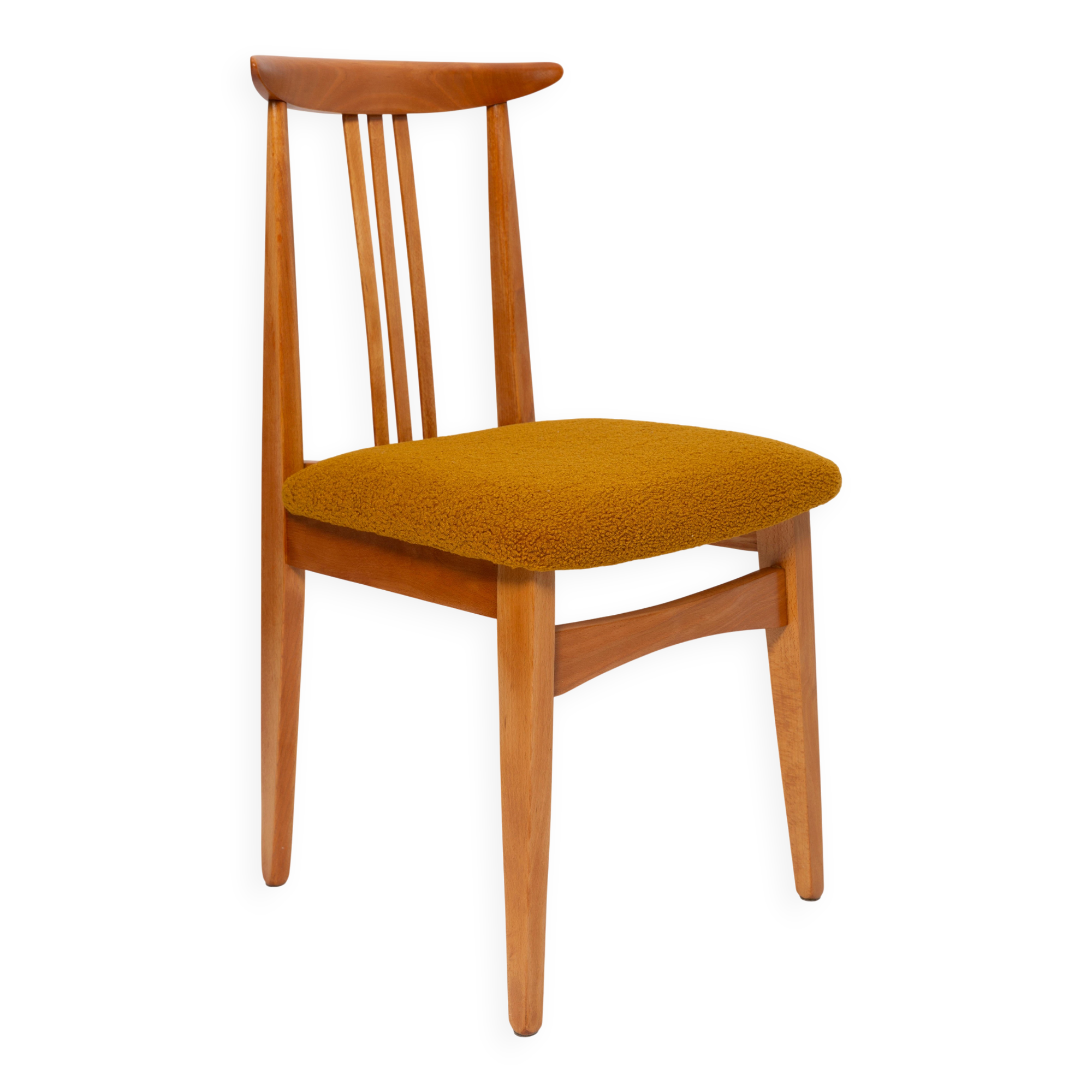 Ochre boucle beech chair from the mid-century, light wood, M. Zielinski, Europe 1960s