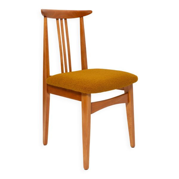 Chaise en hêtre bouclé ocre du milieu du siècle, bois clair, M. Zielinski, Europe 1960s
