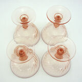 4 champagne glasses in powder pink twisted glass - Rosaline Luminarc Arcoroc - vintage 80s