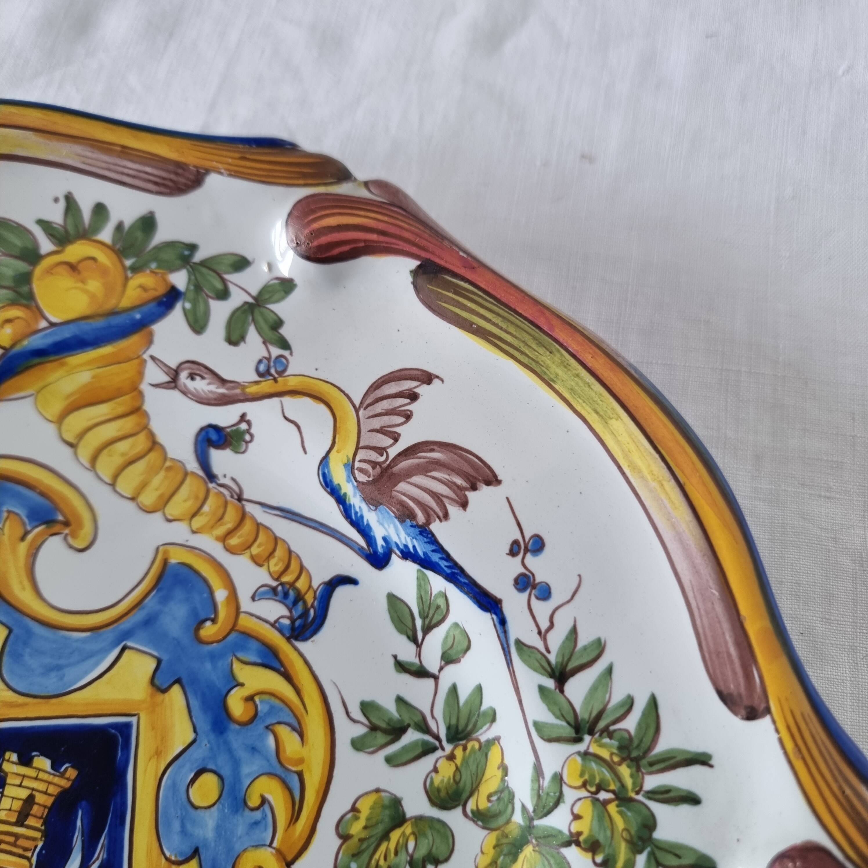 Antique French ceramic plate from Saint-Cement from 1800 Coat of arms of