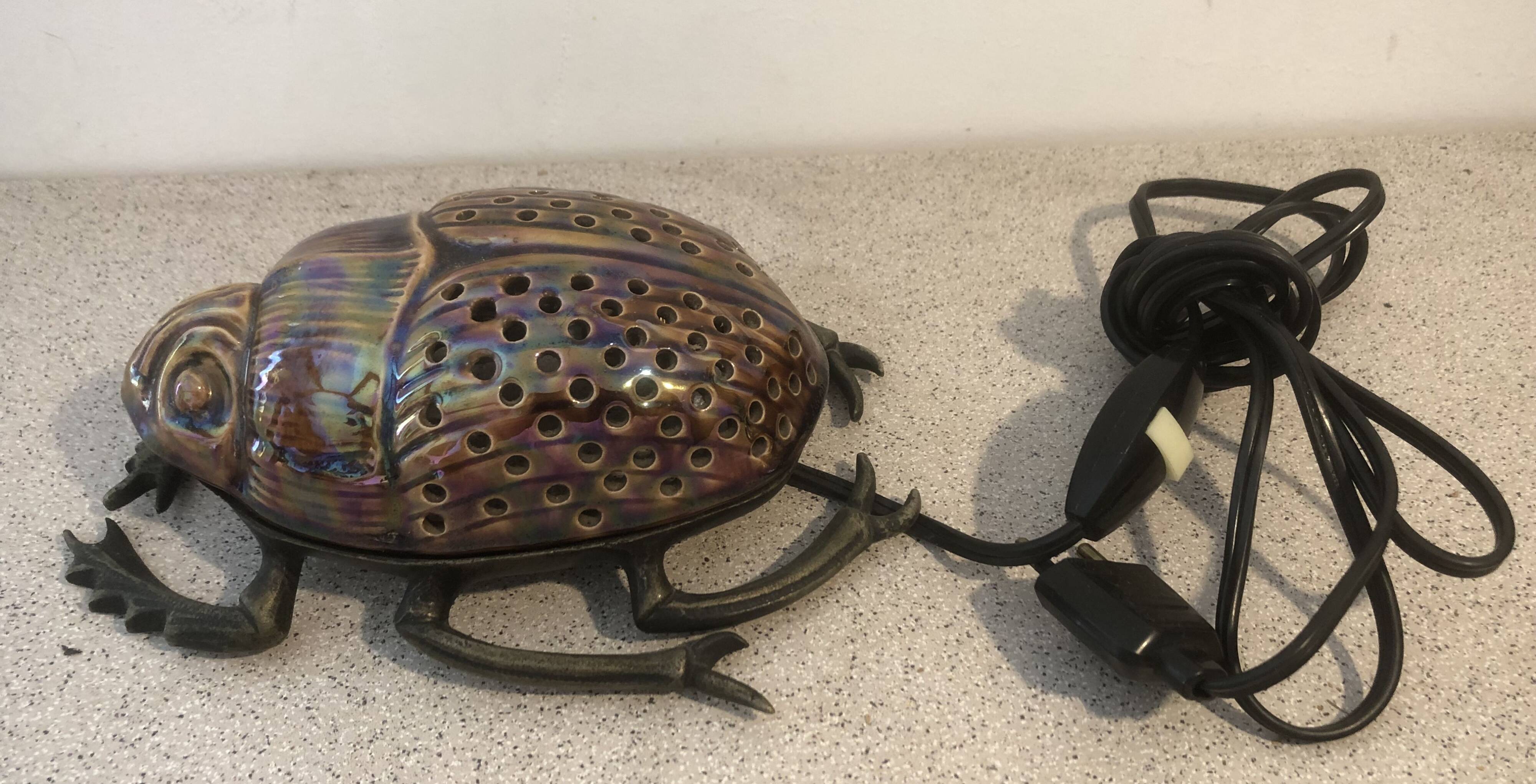 Zoomorphic scarab lamp in glazed ceramic