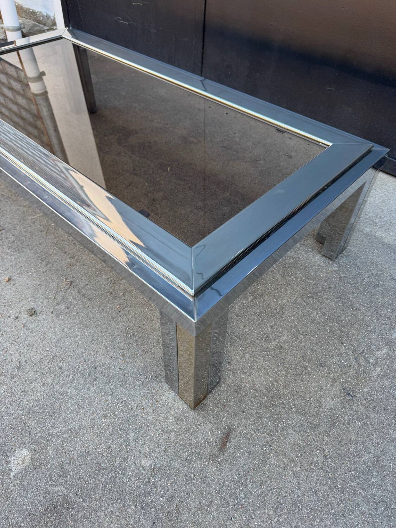 1970s smoked glass chrome coffee table