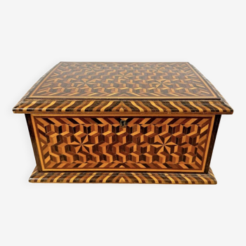 Large wooden box with geometric pattern