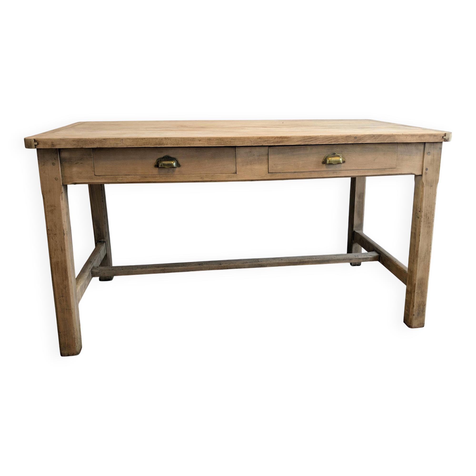 Old farmhouse table in solid cherry wood with drawers, 140 cm.