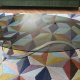 Oval coffee table chrome metal and smoked glass 70s