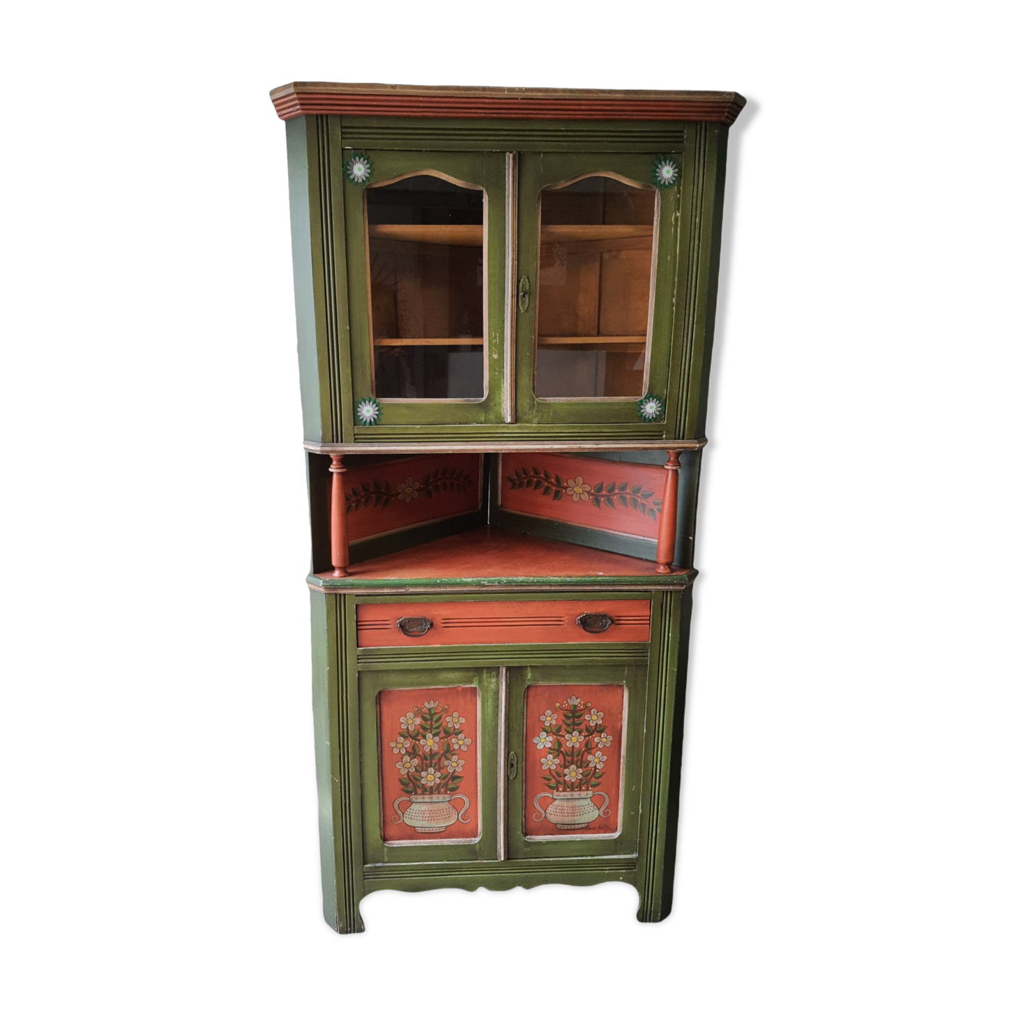 Hand-painted and signed notched cabinet