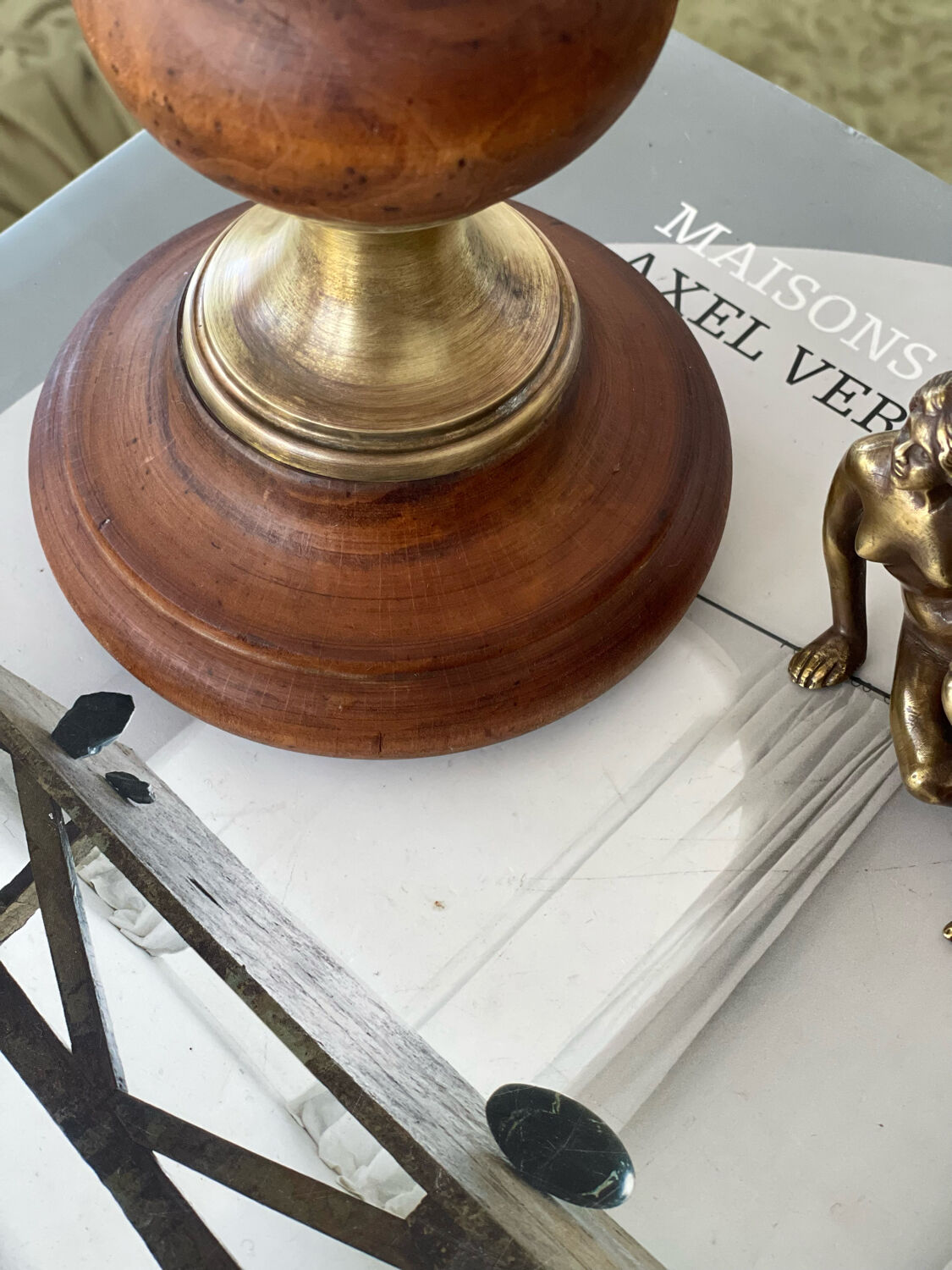 Wood and brass candle holder 1970