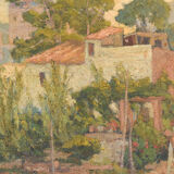 Impressionist painting of villas and garden