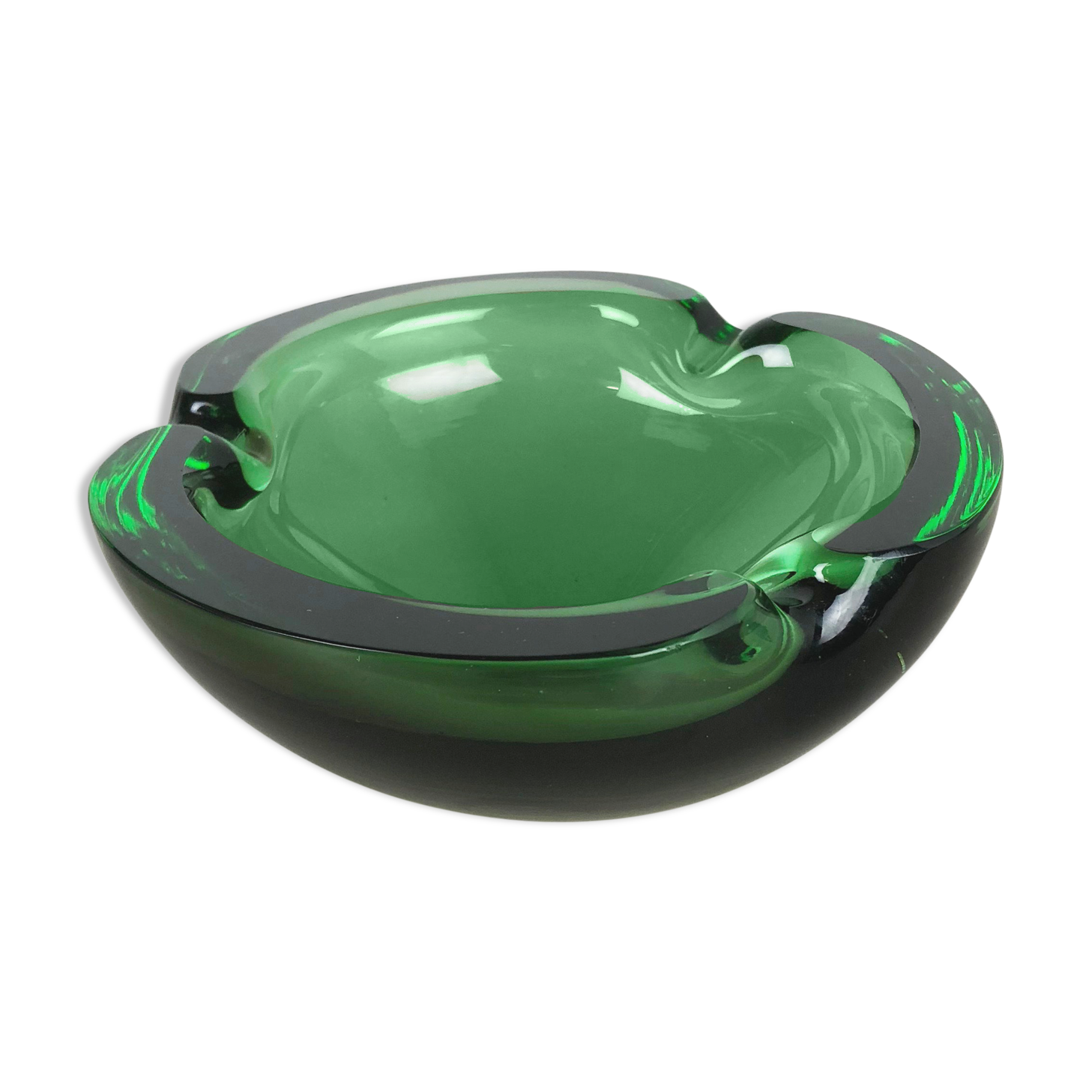 Heavy Murano Glass "Green" Bowl Element Shell Ashtray Murano, Italy, 1970s