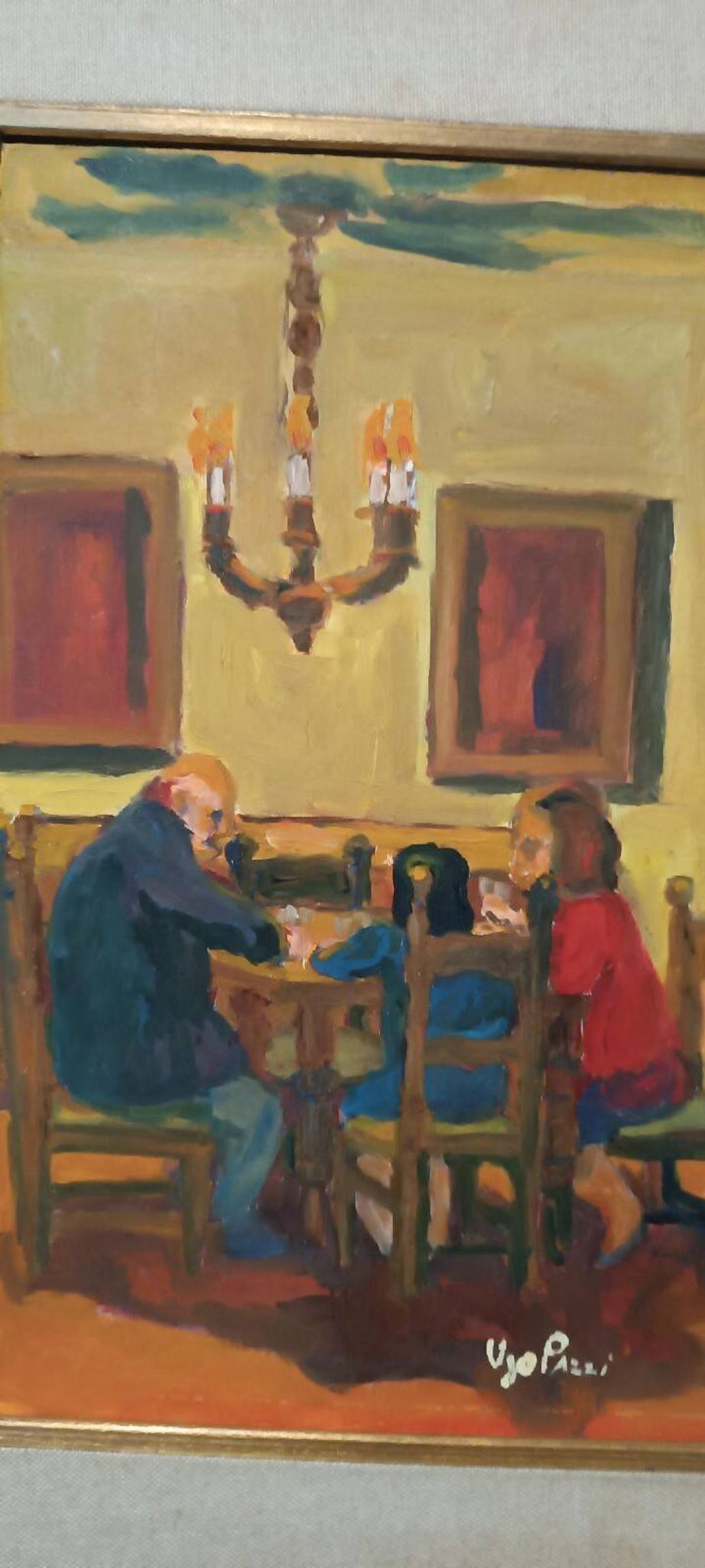 Painting figures oil on canvas board UGO PAZZI