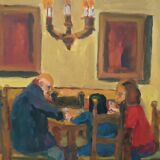 Painting figures oil on canvas board UGO PAZZI