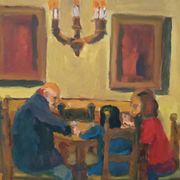 Painting figures oil on canvas board UGO PAZZI