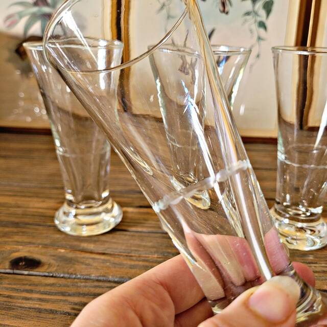 Verres à anisette bistrot vintage, joli liseré gravé (lot de 4)