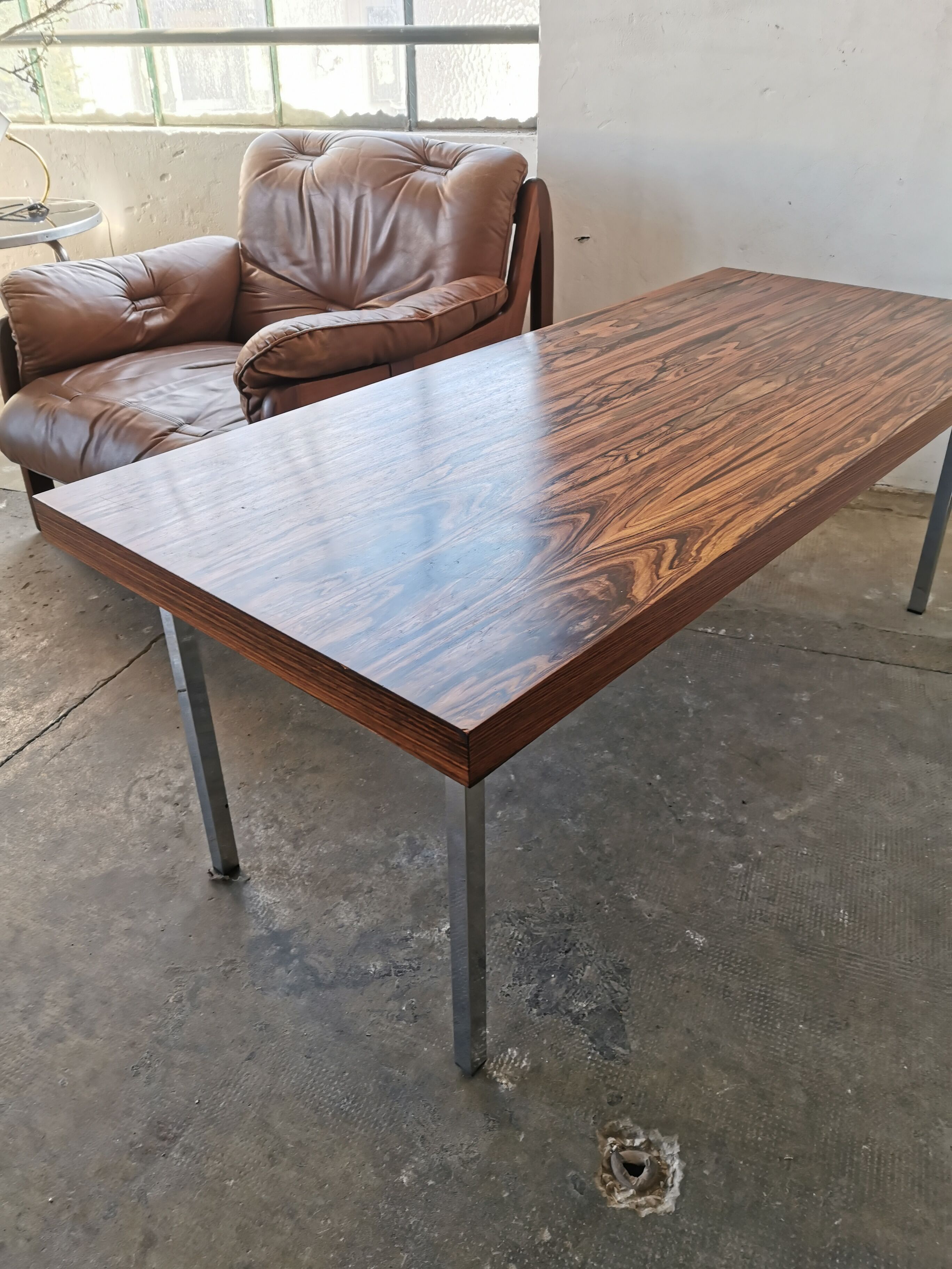 Coffee table from the 70s, chrome and rosewood