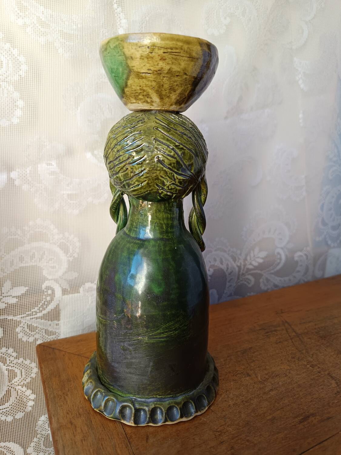 Vintage anthropomorphic candlestick in glazed ceramic - Cathy Wurge