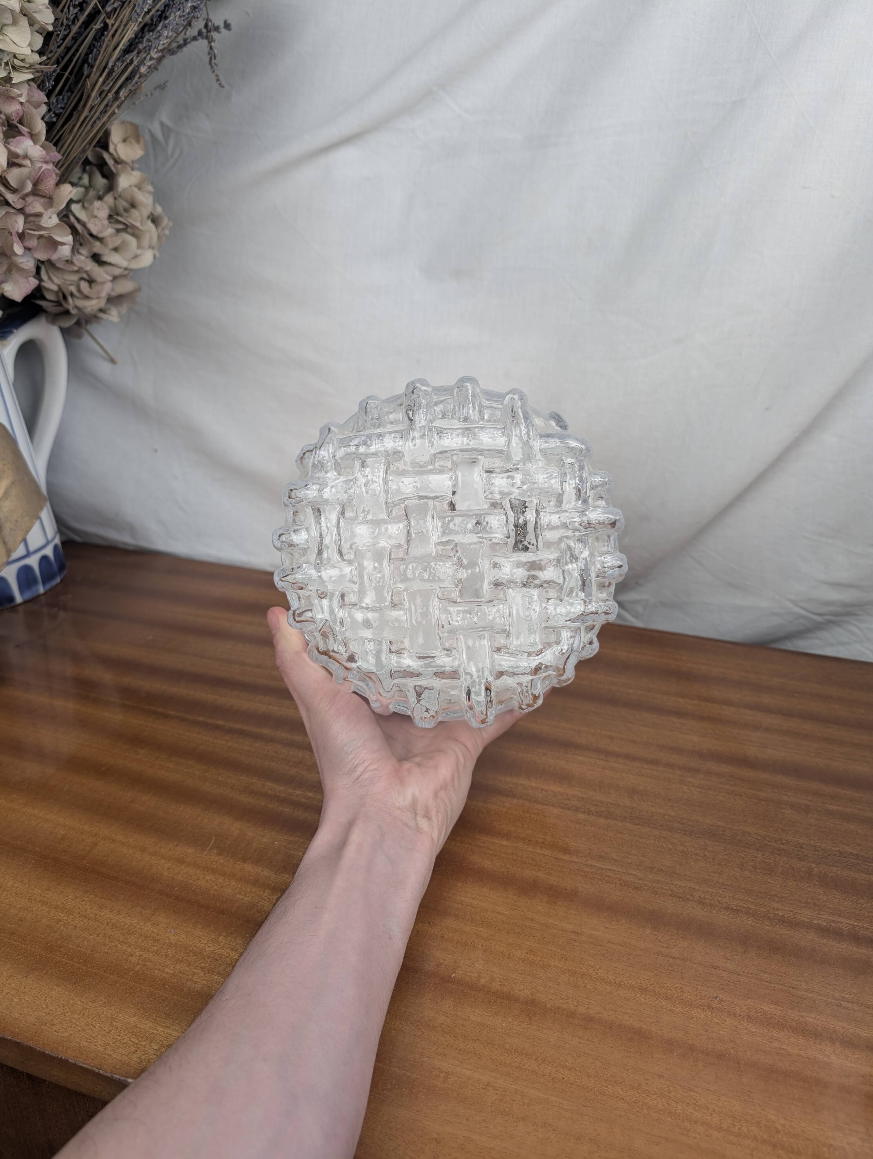 Vintage 60s Woven Glass Modernist Wall or Ceiling Light