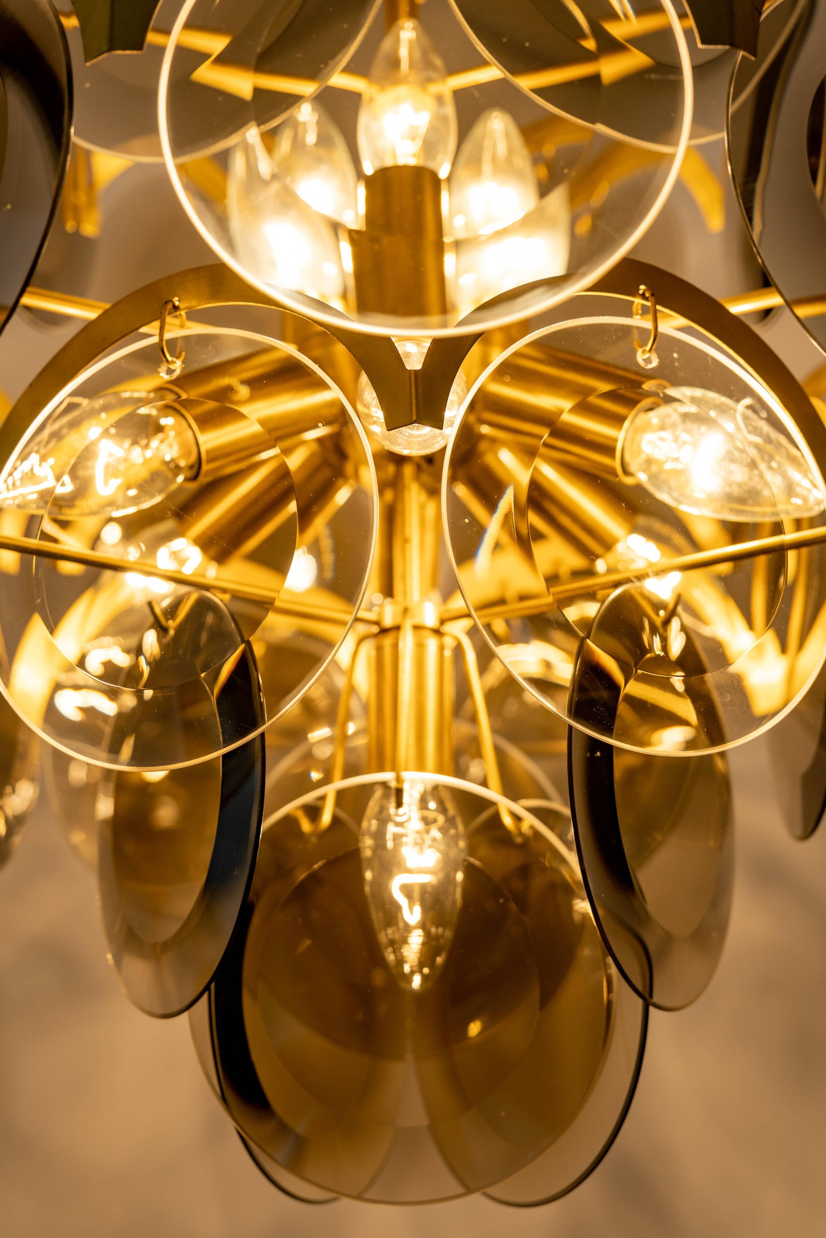 Vistosi Disc Chandelier in Smoked Glass, Italy, 1960s