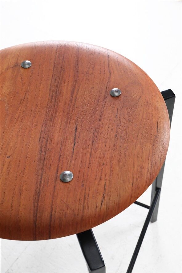 Extraordinary Danish workshop stool / fully restored / teak / steel / mid-century modern design / industrial / 1960s