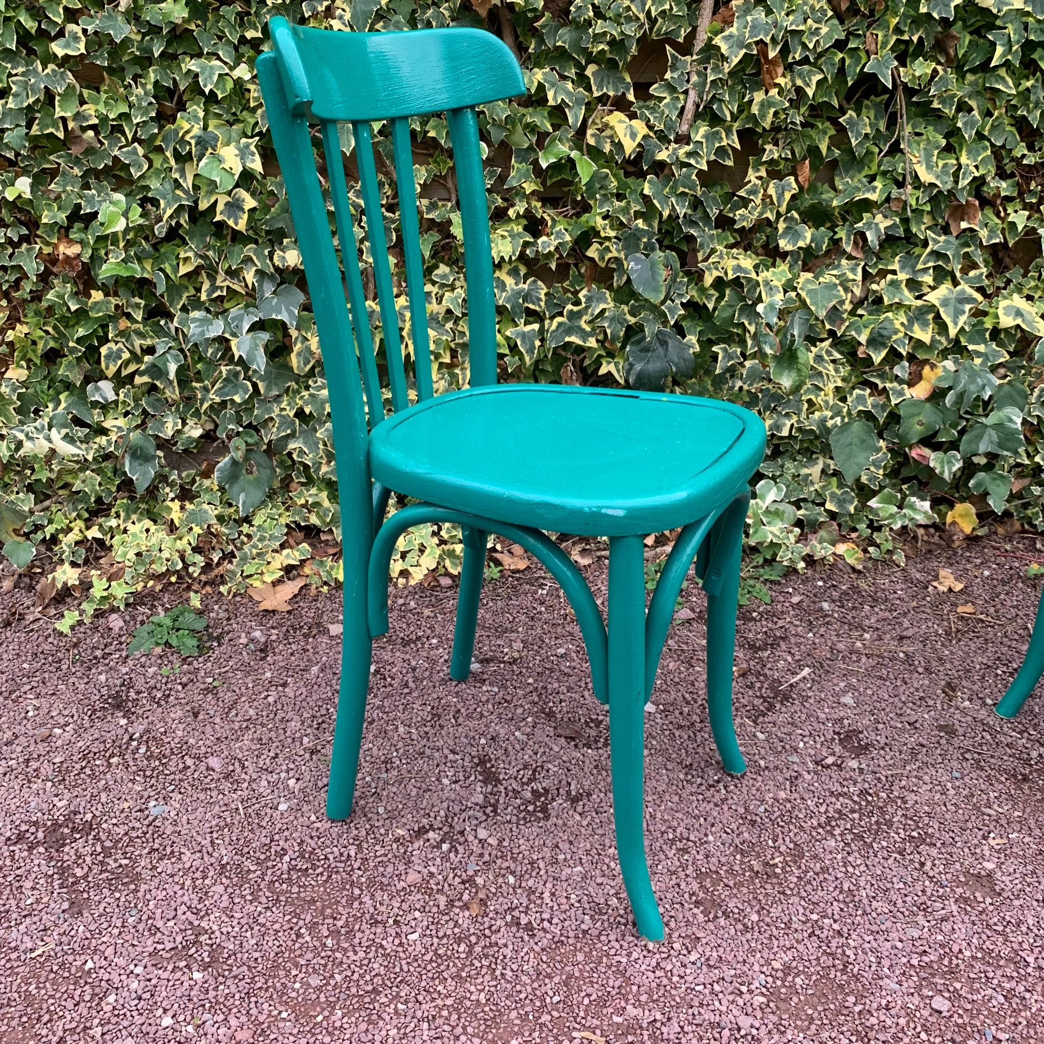 Set of 4 green bistro chairs