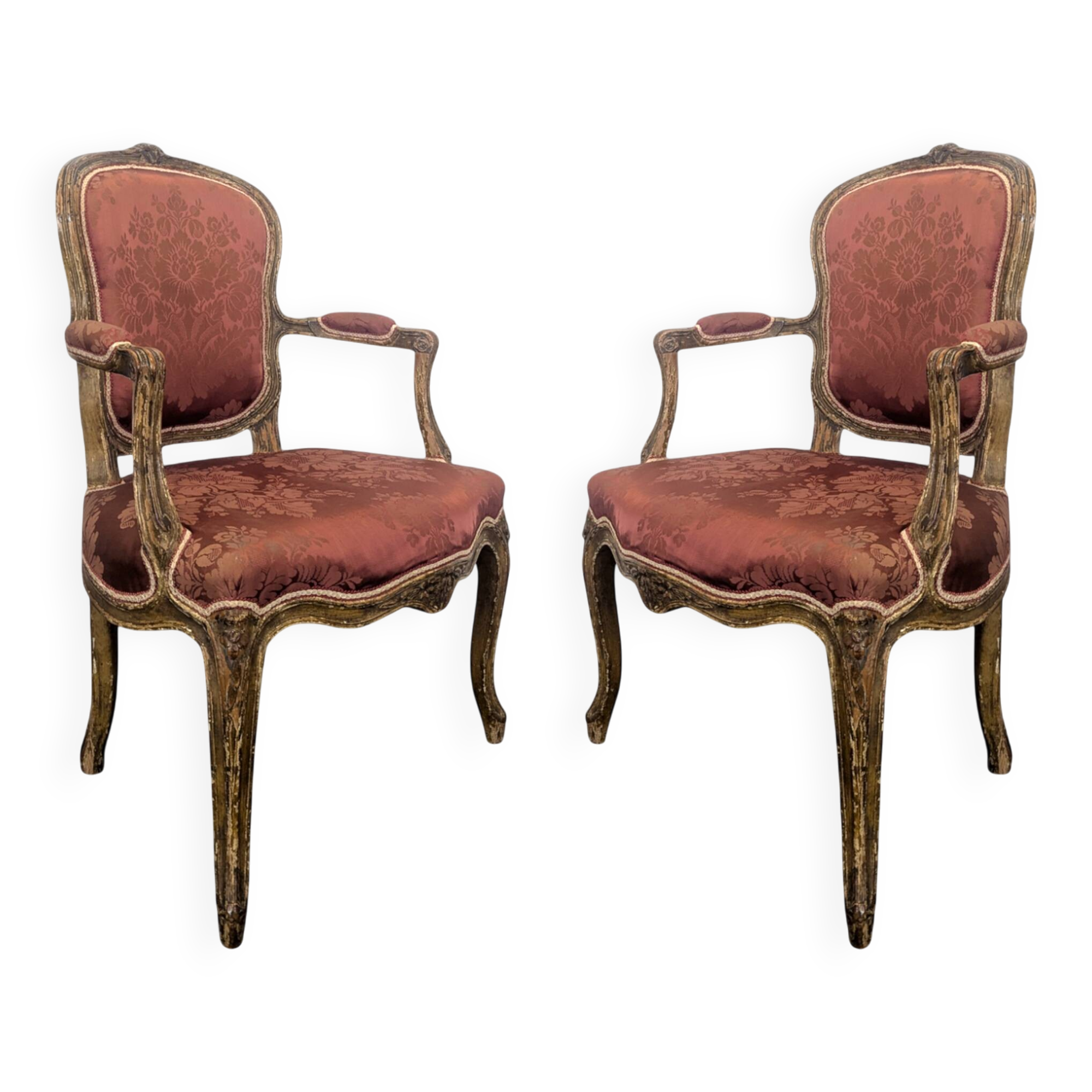 Paire de fauteuil d'époque Louis XV réchampis