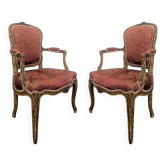 Pair of Louis XV period armchairs with re-engraving