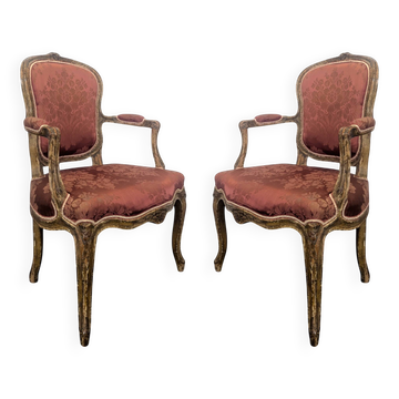 Pair of Louis XV period armchairs with re-engraving