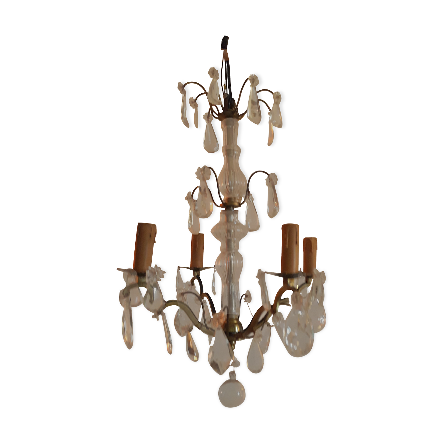 Ancient chandelier with stamps and brass 4 fires