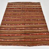 Red & Brown Pinstriped Style Vintage Kilim Rug, 142x182Cm