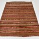 Red & Brown Pinstriped Style Vintage Kilim Rug, 142x182Cm