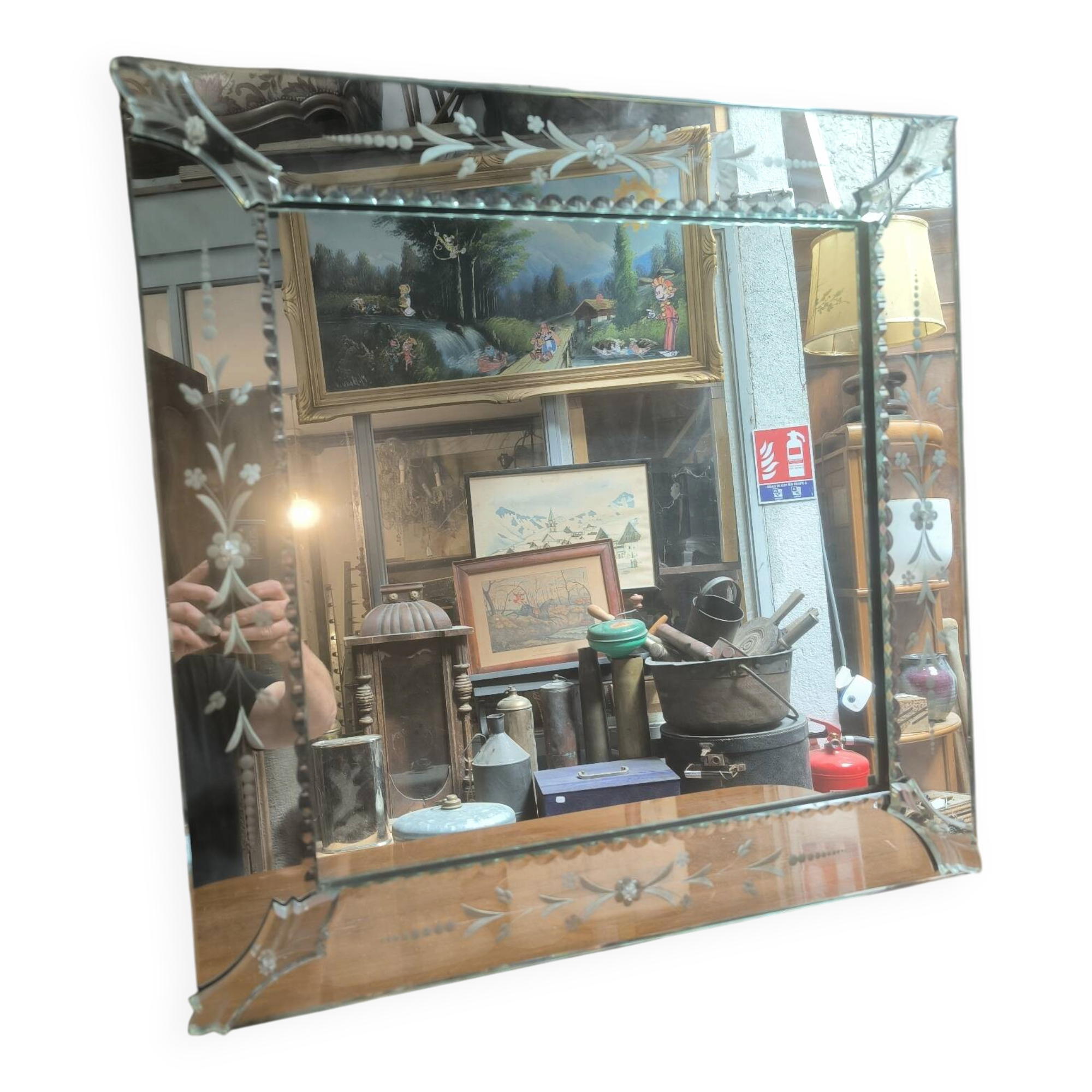 Square Venetian mirror from around 1940.