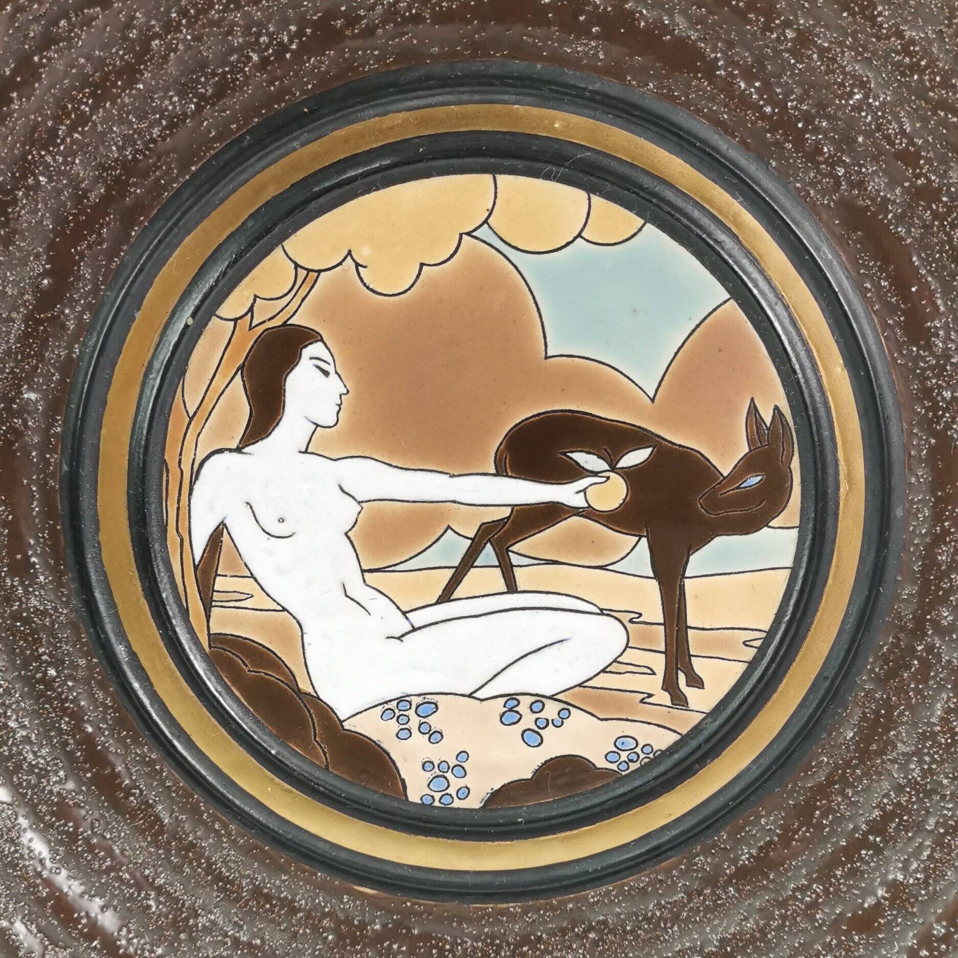 Large Art Deco ceramic plate, designed by Raymond Chevallier for Boch Frère