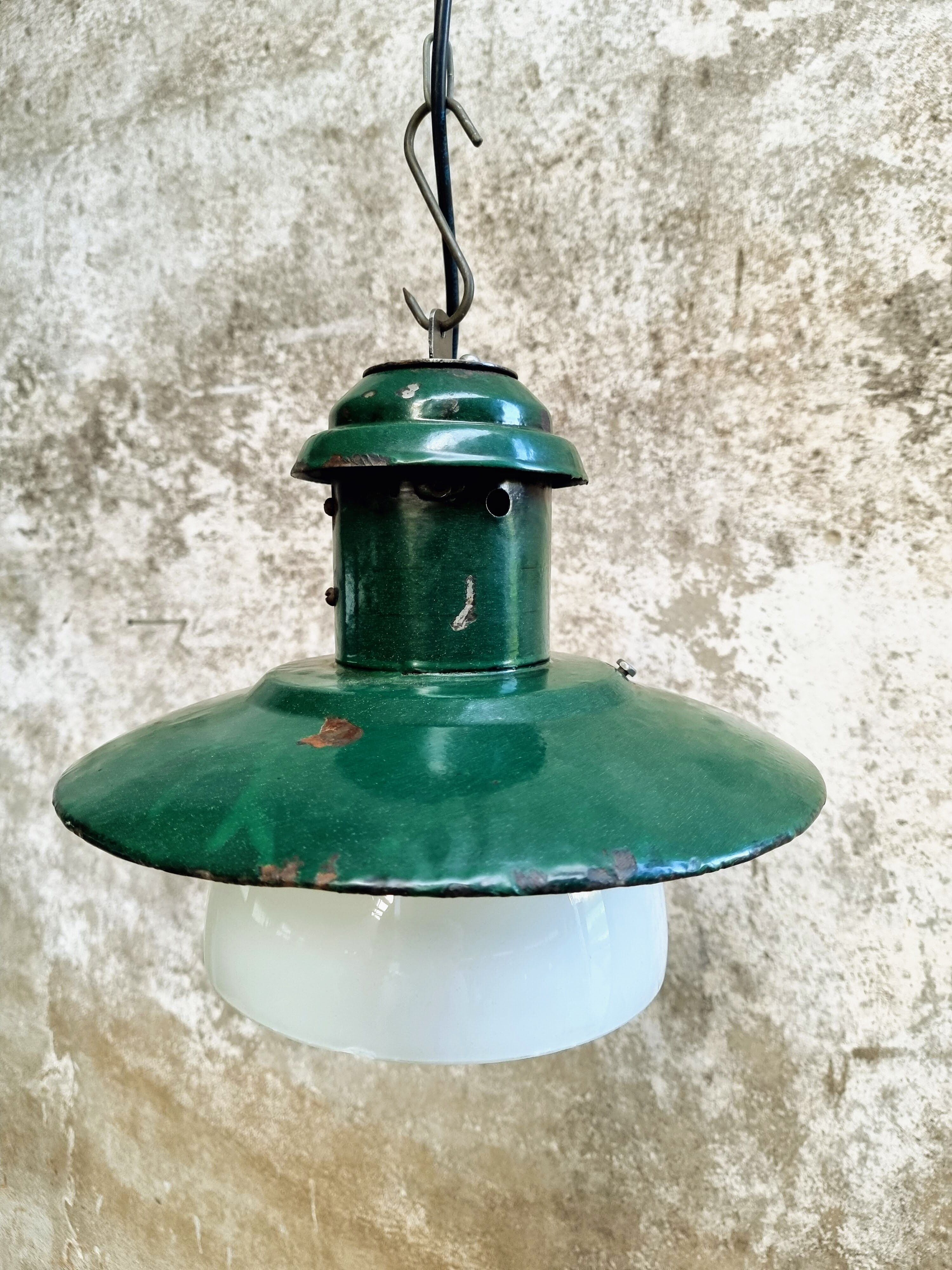 Vintage street lamp green enamel with glass