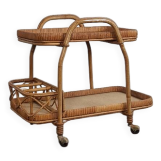 Vintage rattan serving trolley