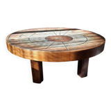Table basse ovale céramique bois