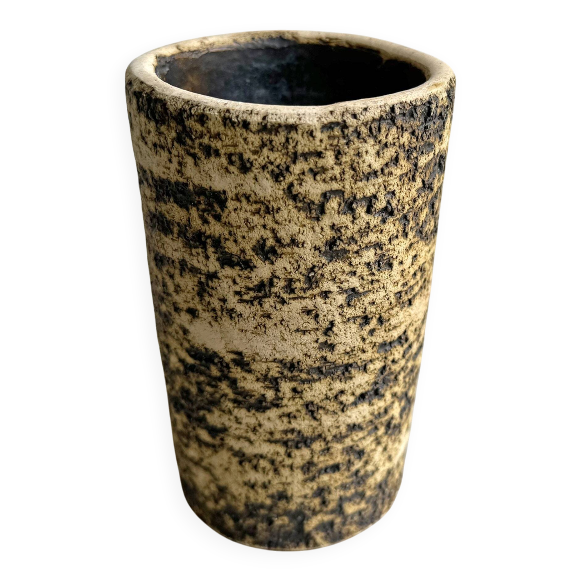 Vintage "Birch Bark" ceramic vase, cylindrical, Chamotte