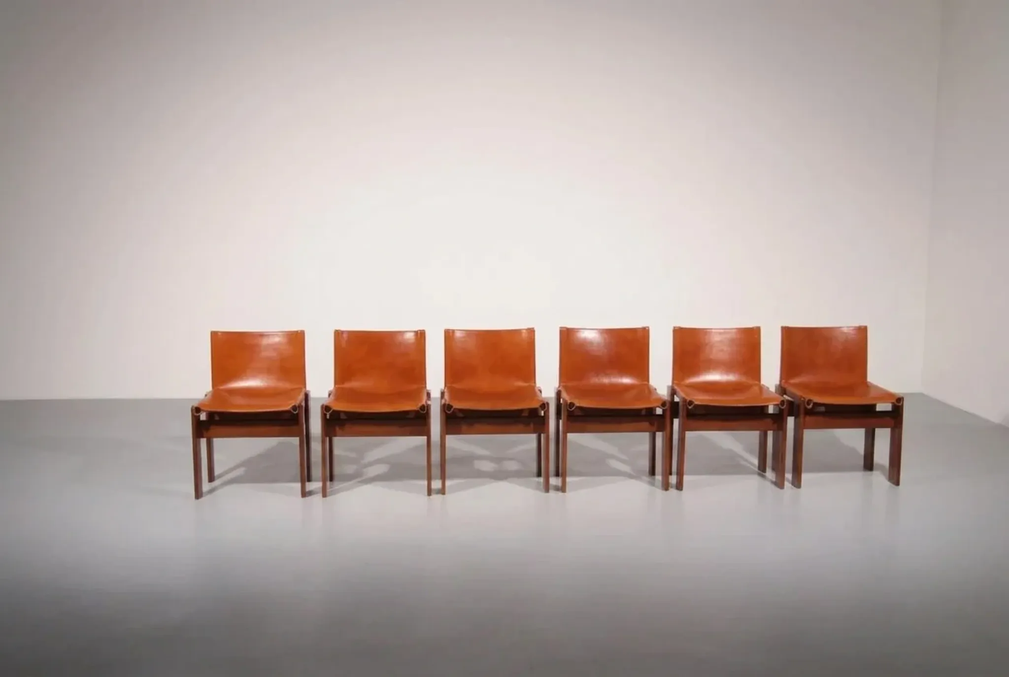 Tobia & Afra Scarpa 'Monk' chairs – walnut & cognac saddle leather
