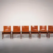 Tobia & Afra Scarpa 'Monk' chairs – walnut & cognac saddle leather