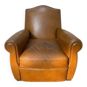 Fauteuil Club en cuir Havane