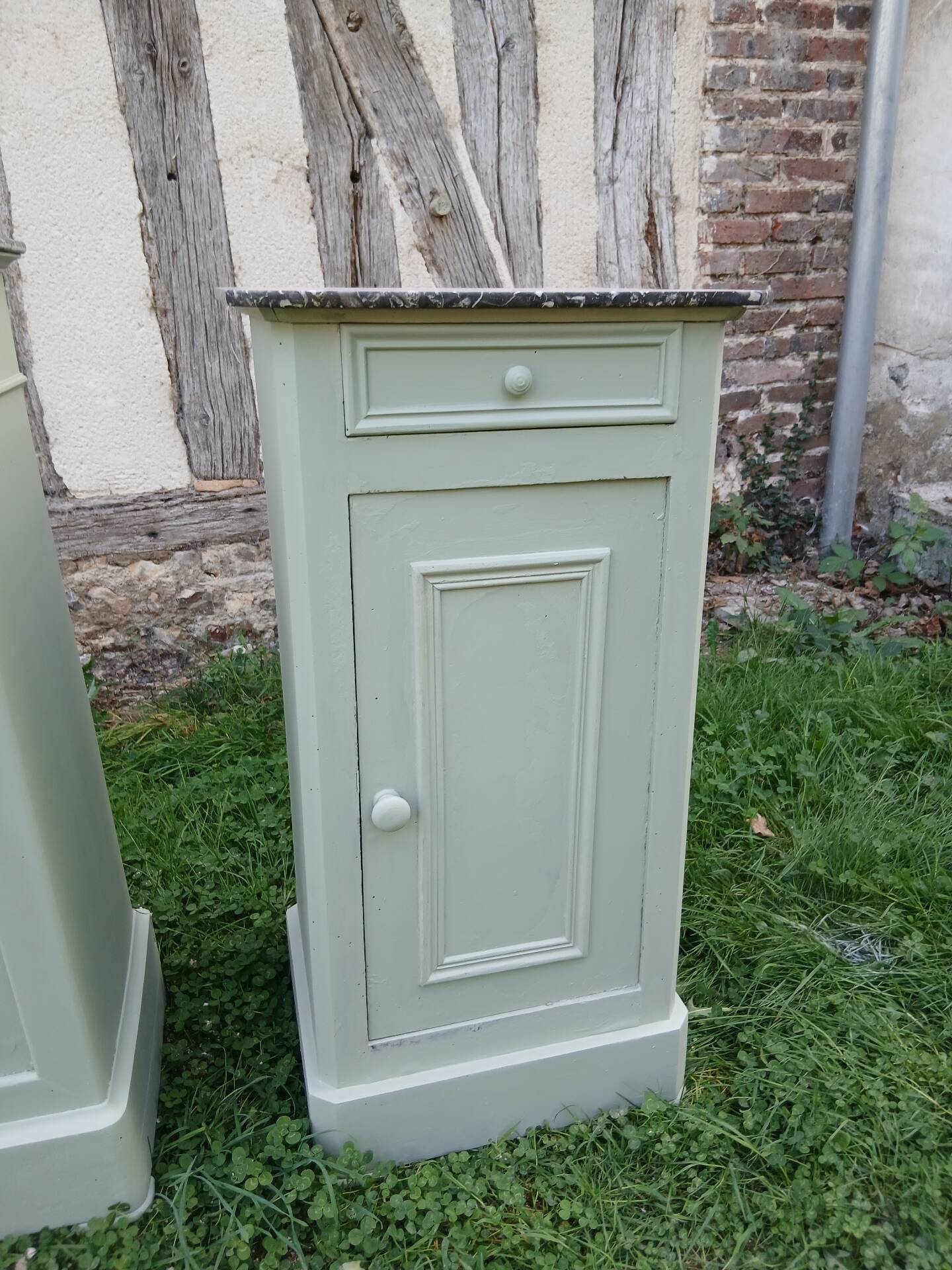 Pairs of bedside tables in Louis Philippe style, Luxembourg green.