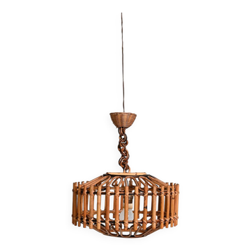 Lampe de plafond en rotin tressé, années 70