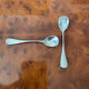 Duo of small salt spoons silver metal.
