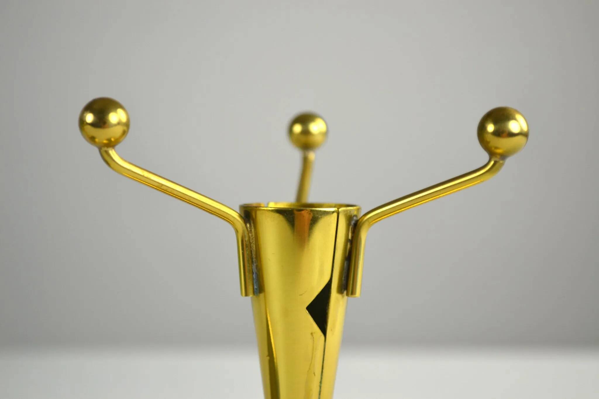 Pair of Brass & Green Glass Candleholders — Gunnar Ander for Ystad-Metall, Sweden, 1960s