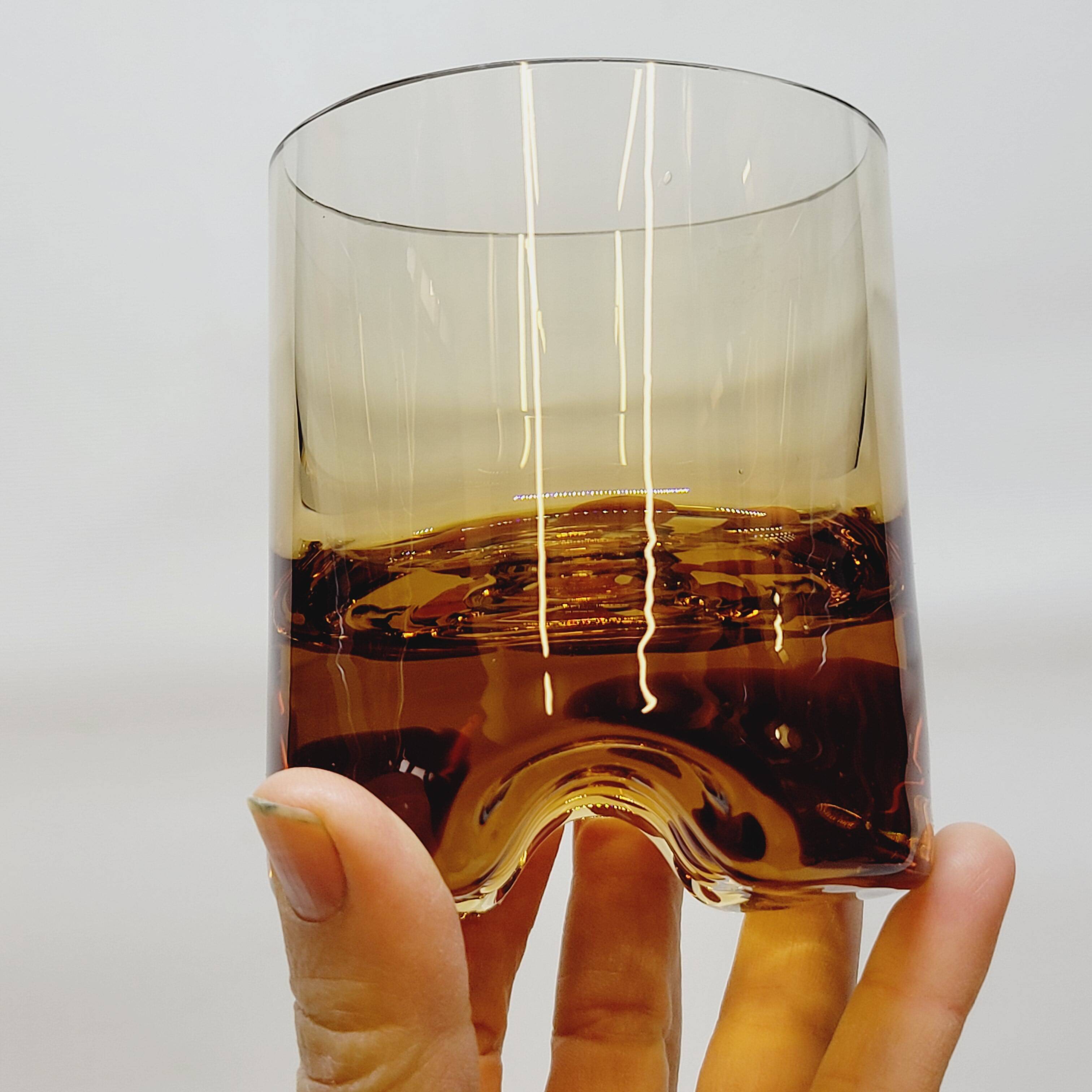 Verreries lorraines cristal set of 6 thick amber whiskey glasses vintage design