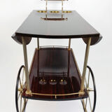 Chariot bar desserte vintage en acajou et laiton 1950s