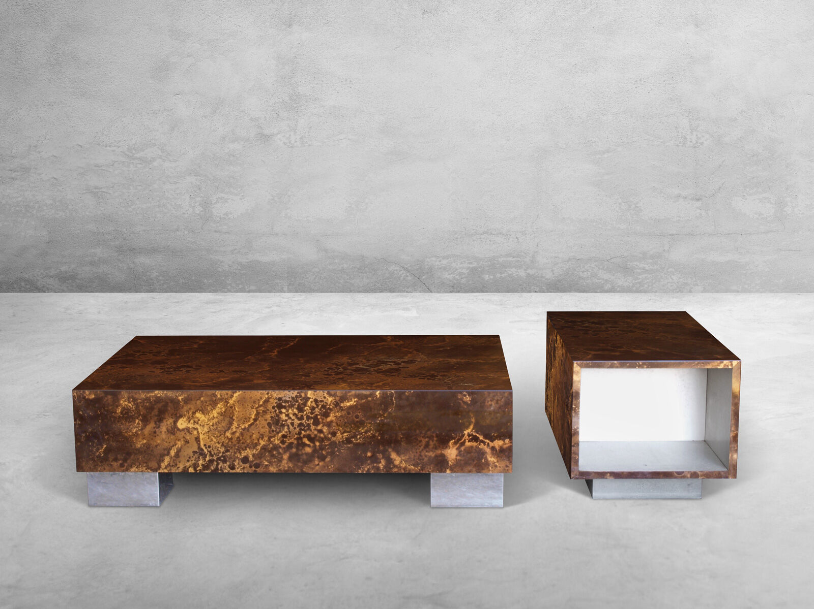 Set of low tables solar flare pattern by Guy Lefevre for Roset line