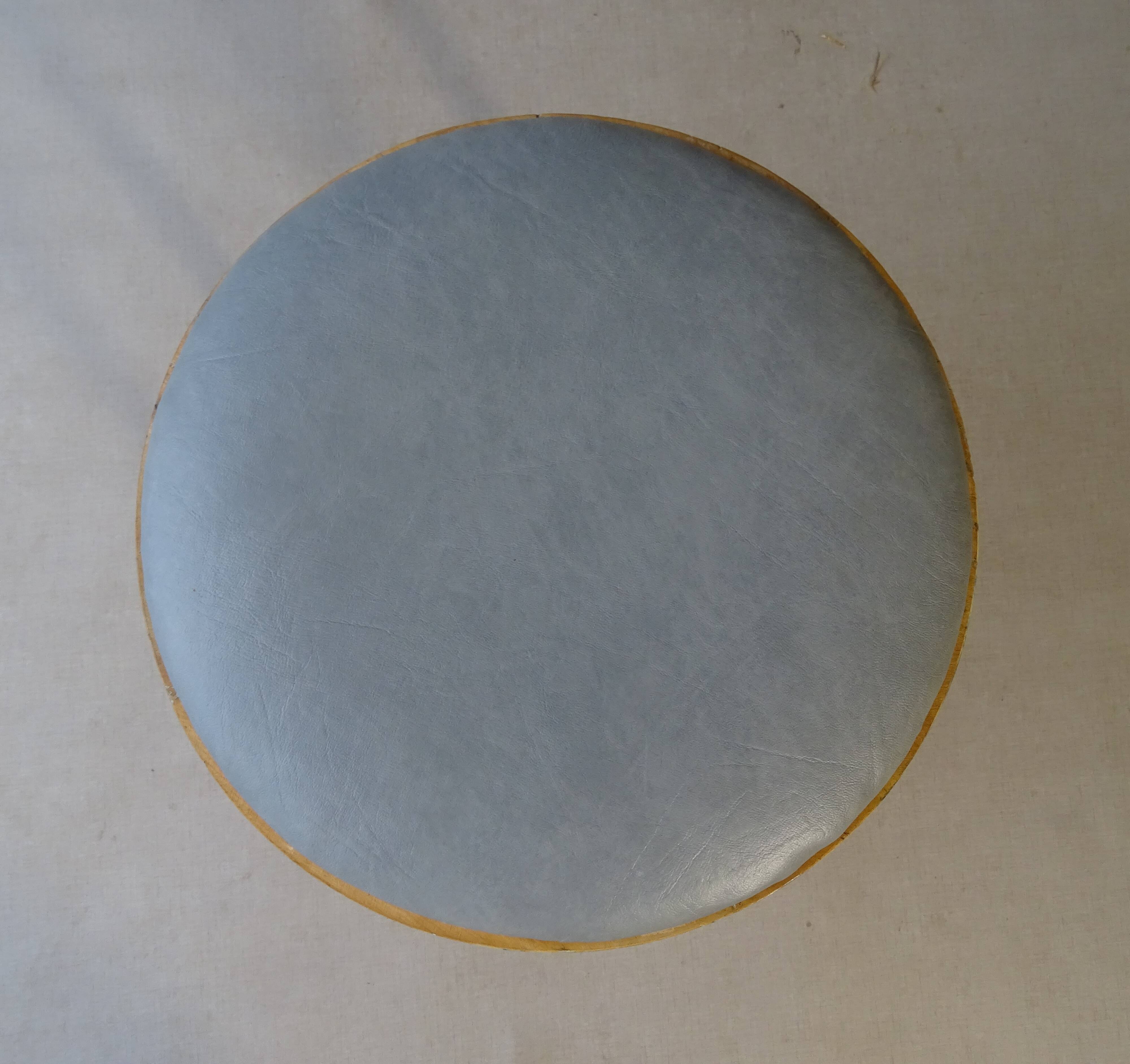 Baumann low stool, circa 1950/60, leatherette seat, curved wood