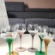 Set of 6 round stemmed glasses. Bohemian crystal. Floral twisted stem.