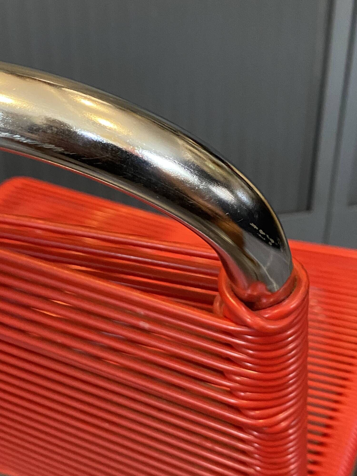 Scoubidou chair or vintage 1960 red chrome spaghetti chair